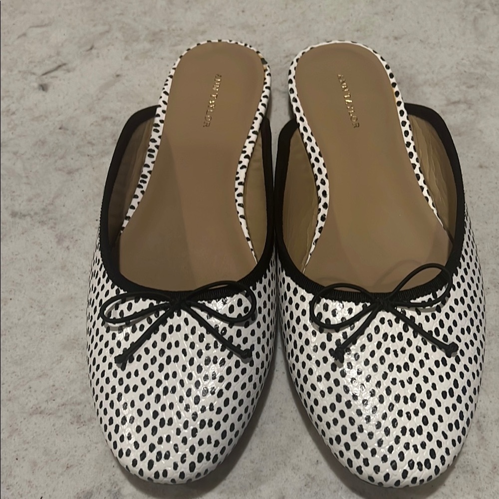 Ann Taylor Black and White Mules with Bow Detail